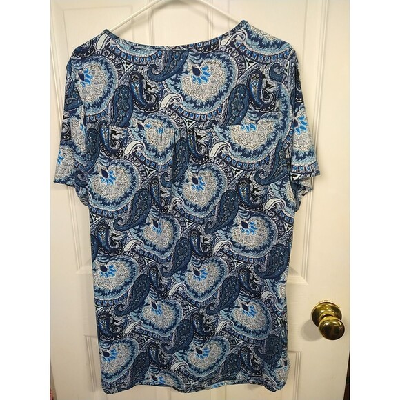 CPOKRTWSO Woman 2X Blouse Blue Paisley Soft S/S Relaxed Fit - Picture 9 of 9